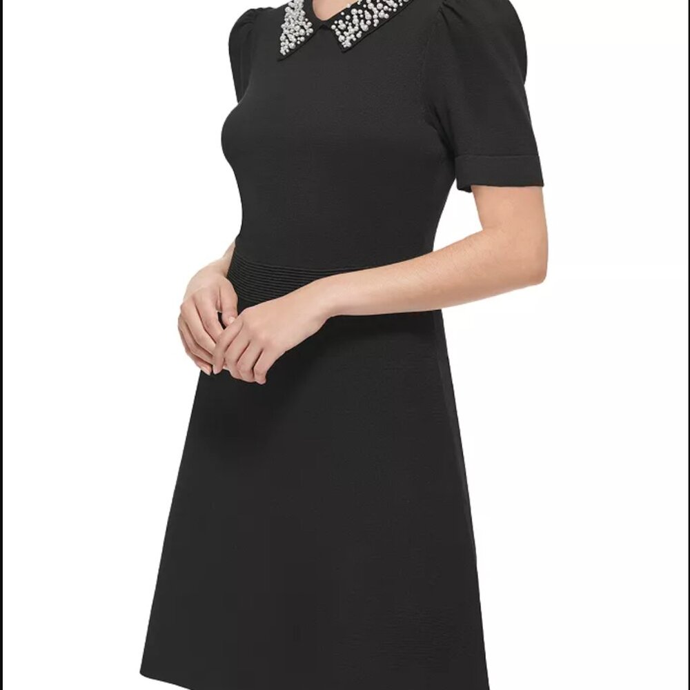 Wednesday Black Knit Dress with Pearl Collar